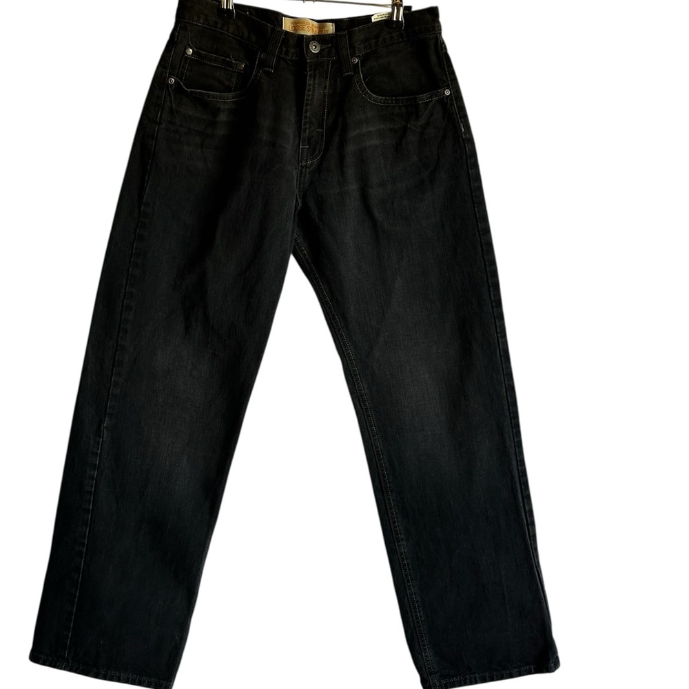 Wrangler Men's Dark Charcoal Loose Straight Denim Jeans, Zip Fly,